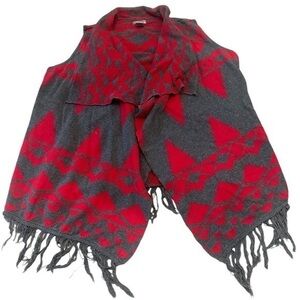 New Directions Weekend Aztec Print Fringed Sweater Poncho - Womens Size Medium